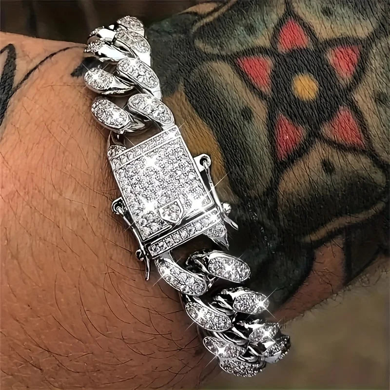 Men's Cuban link bracelet - gold-color iced out crystal hip-hop jewelry