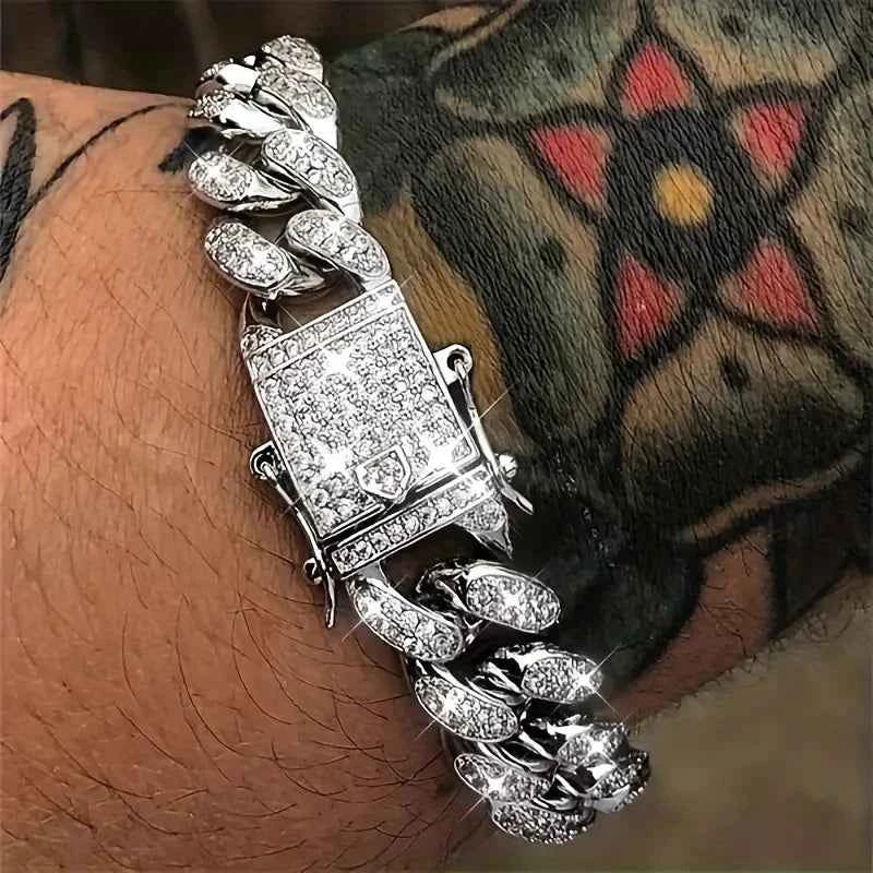 Luxury Cuban Link Chain Bracelet - Paved Crystal Hip-Hop Jewelry