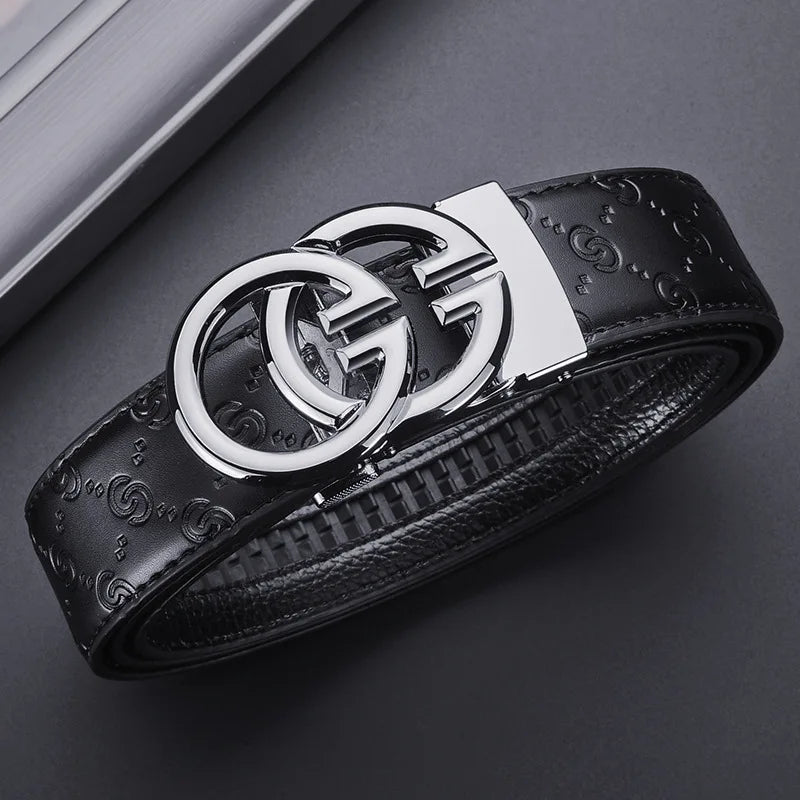 Luxury Mens Leather Belt - Automatic Alloy Buckle