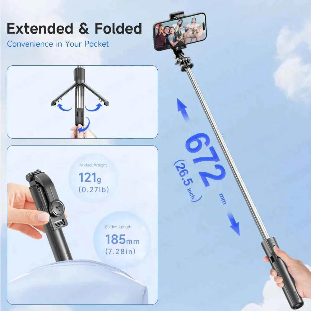 Versatile Selfie Stick Tripod with Bluetooth Remote & Fill Light