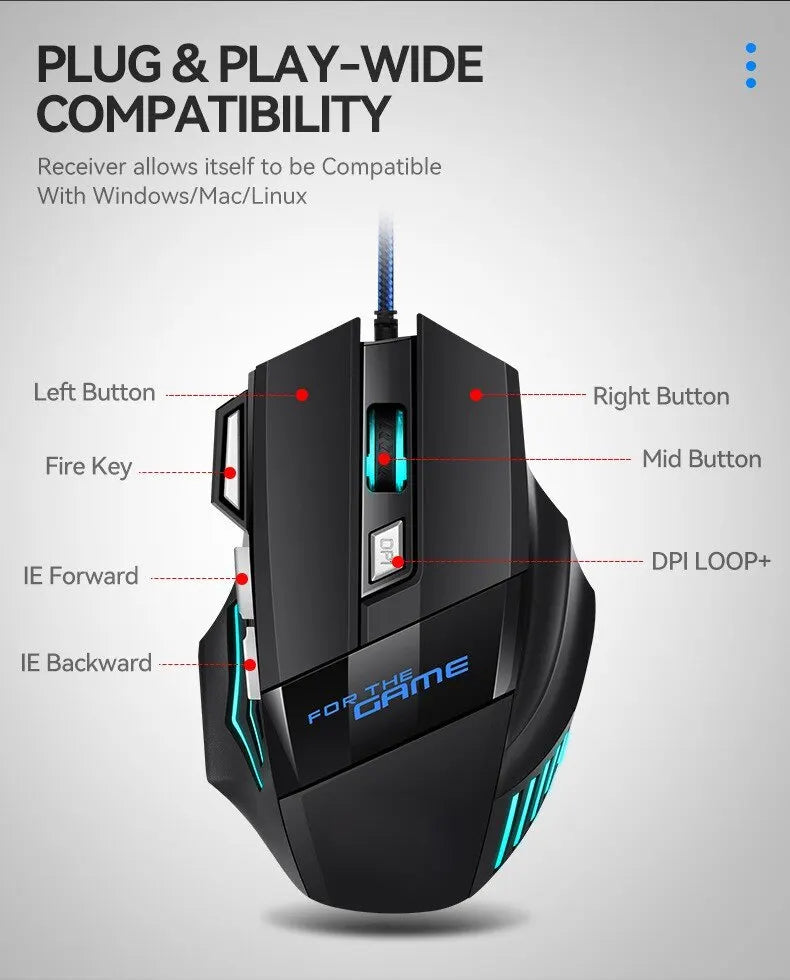 Premium Ergonomic Gaming Mouse - RGB Backlit 7D Esports Wired