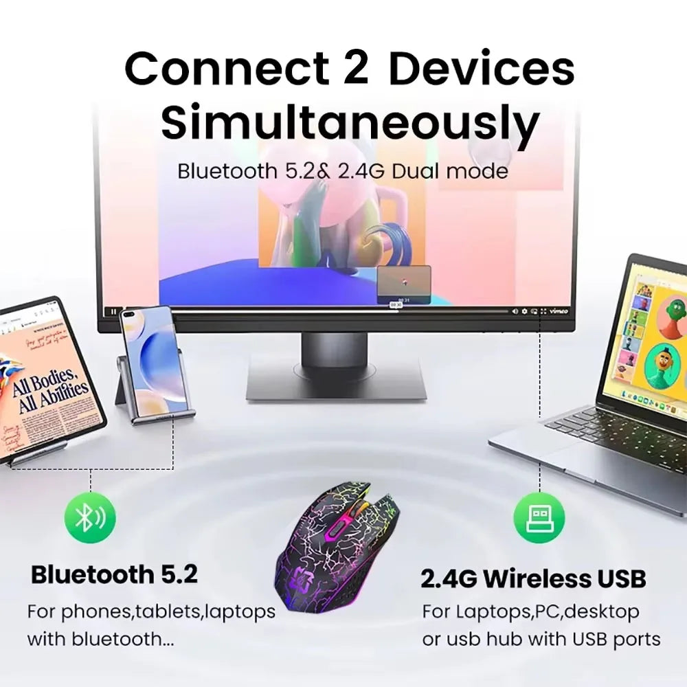 Premium Dual Mode Gaming Mouse - Bluetooth 5.2 & 2.4G Wireless