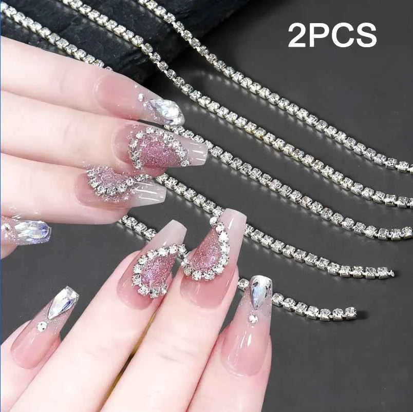 Luxury Sparkling Nail Art Chain - Silver Metal & Diamond Decor