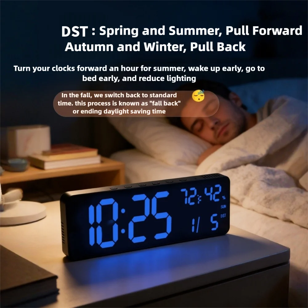 Premium Large RGB Digital Clock - Temp, Humidity & Date