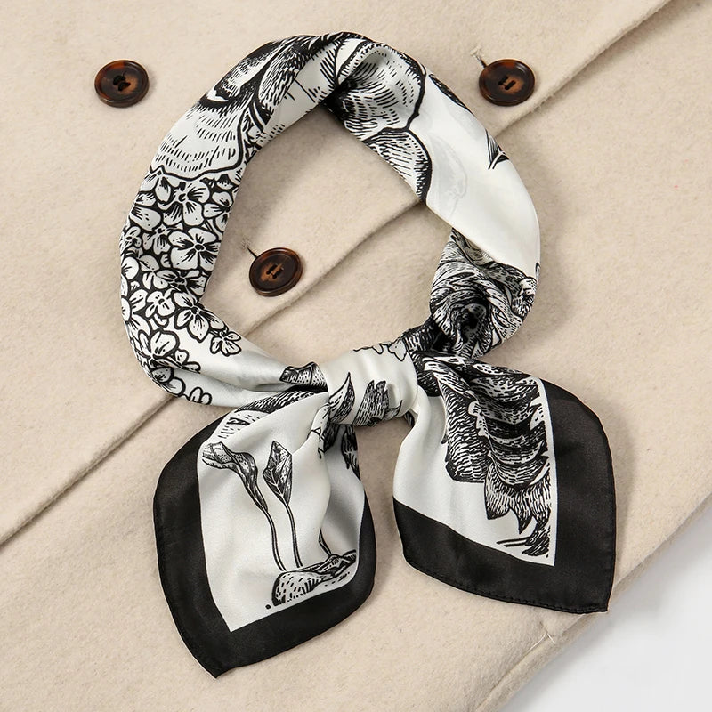 Luxury Silk Square Scarf - Elegant Satin Print Neck Wrap