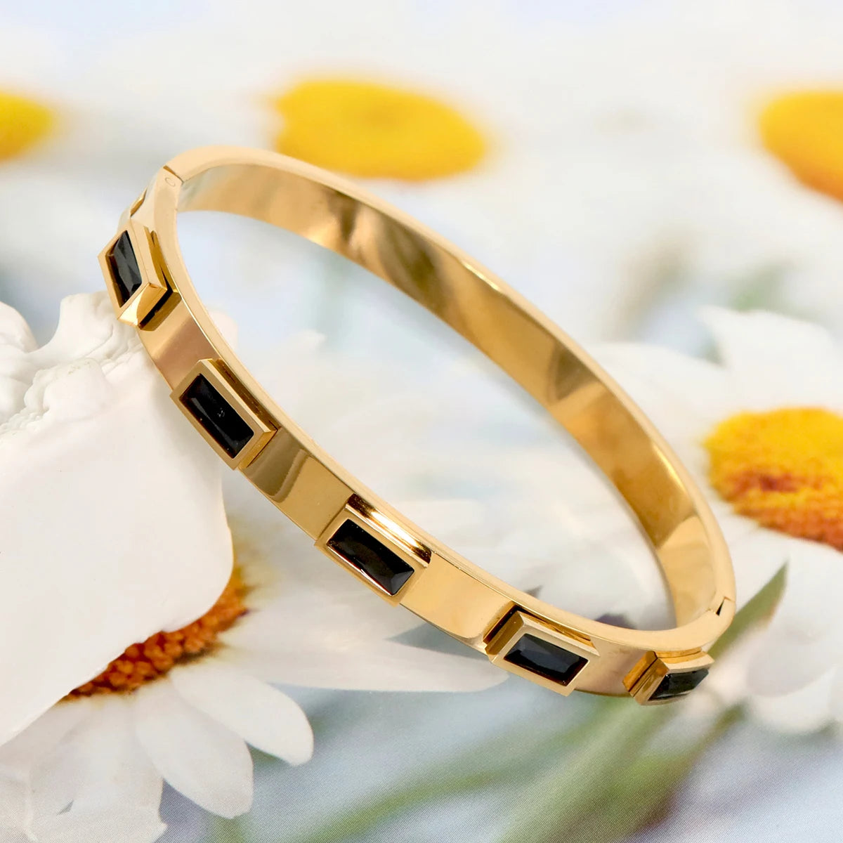 Elegant Gold Zircon Bangle - Stainless Steel & Retro Design