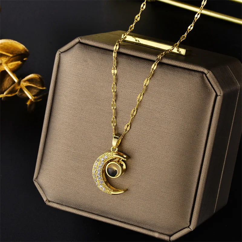 Elegant Zircon Crystal Stainless Steel Necklace