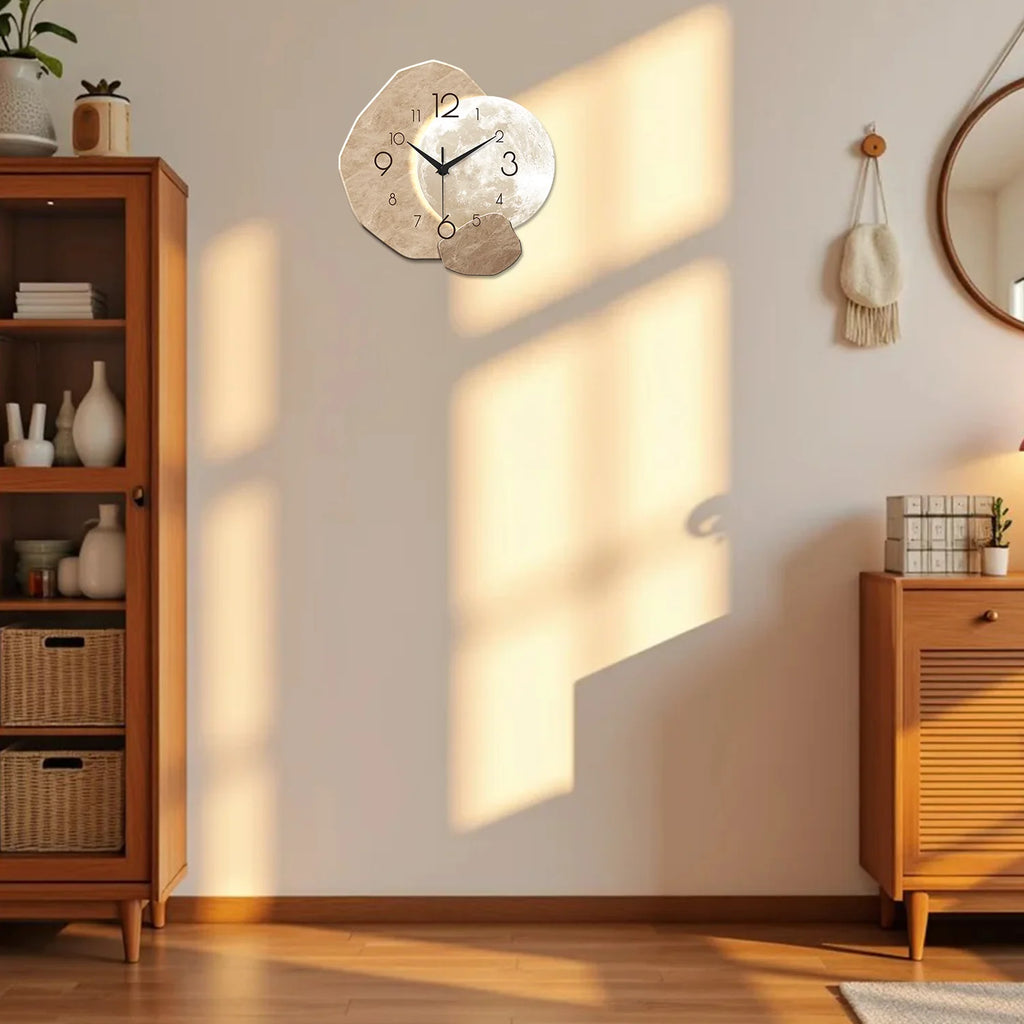 Premium Silent Moon Wall Clock - Modern Wooden Design