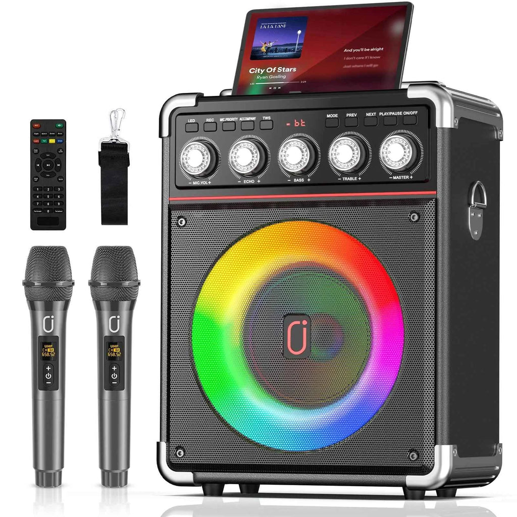 Portable Bluetooth Speaker with 2 Microphones & LED Lights