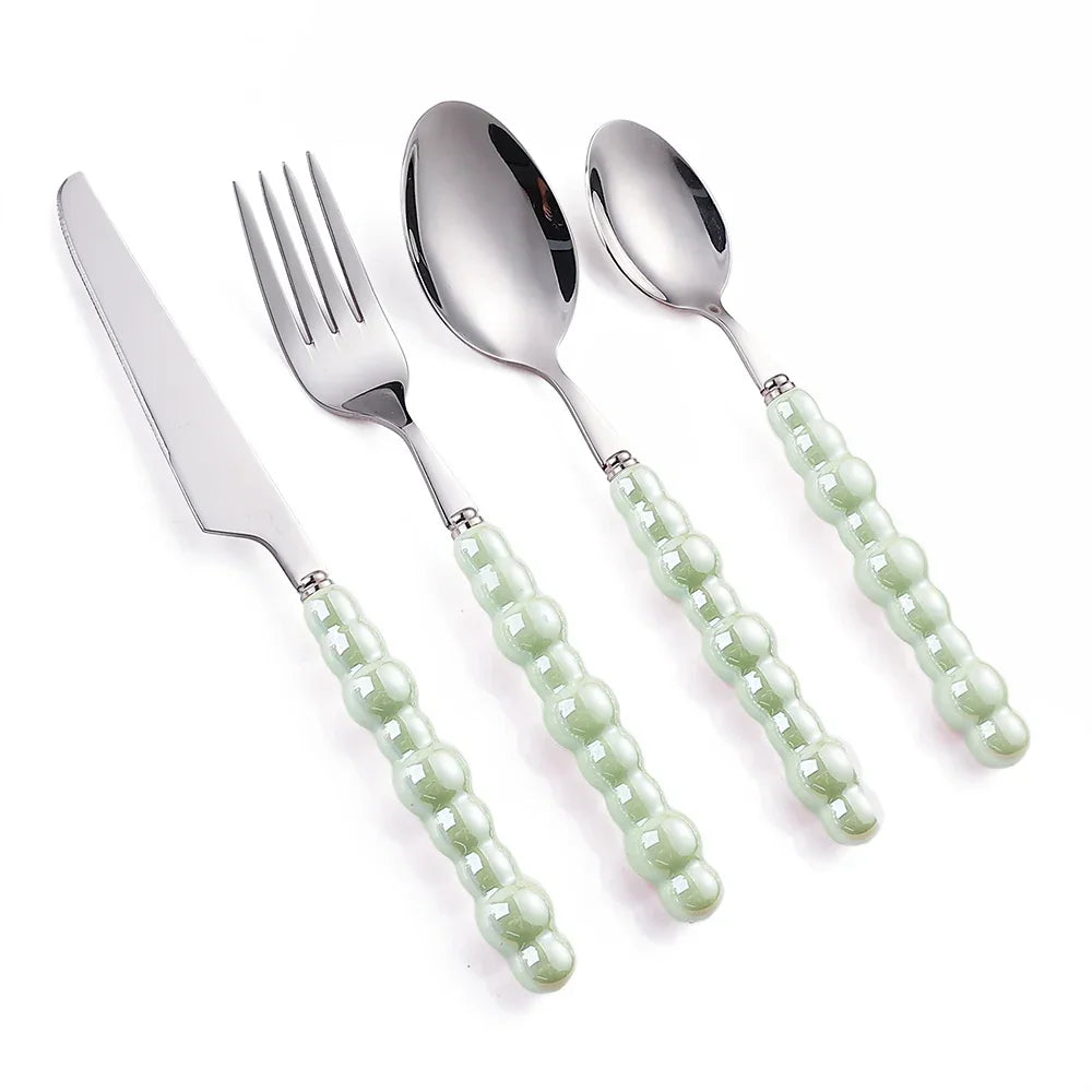Luxury Pearl Flatware Set - Premium Ceramic Handle Cutlery