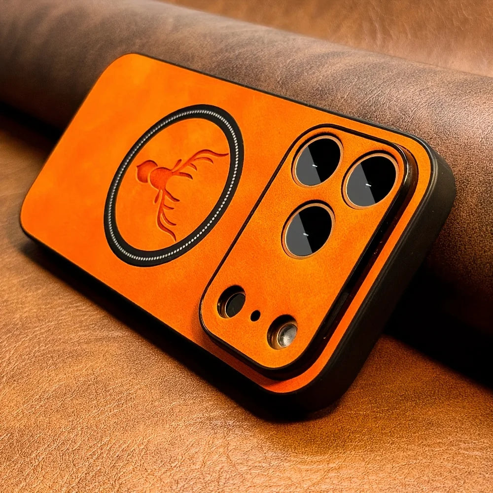 Luxury PU Leather Deer iPhone Case - MagSafe & Shockproof Cover