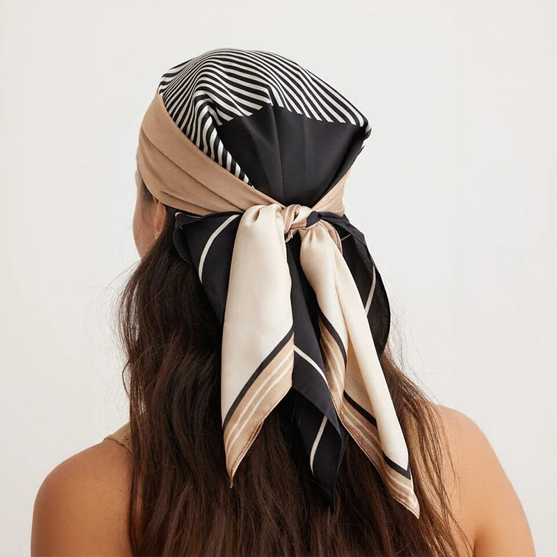 Luxury Silk Square Scarf - Elegant Satin Print Neck Wrap