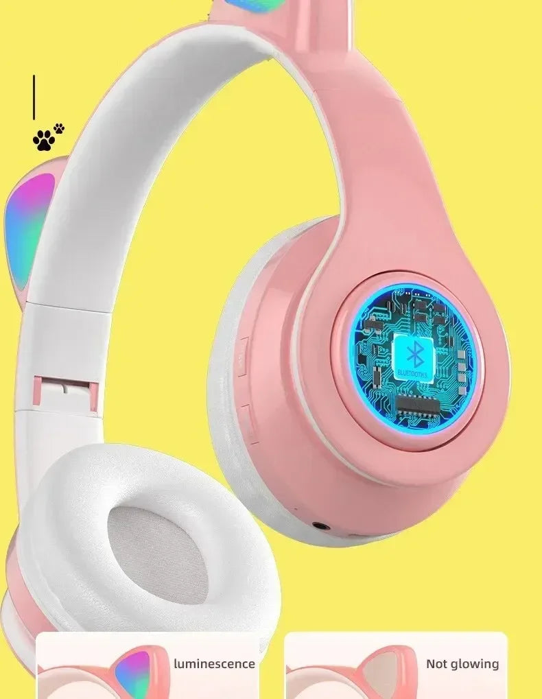 Premium Cat Ear Bluetooth Headphones - LED Stereo & Mic