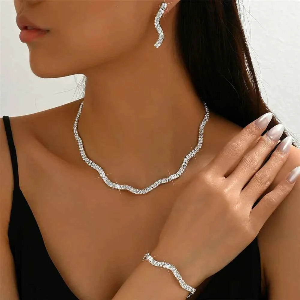 Elegant Crystal Wedding Jewelry Set - Necklace, Bracelet & Earrings