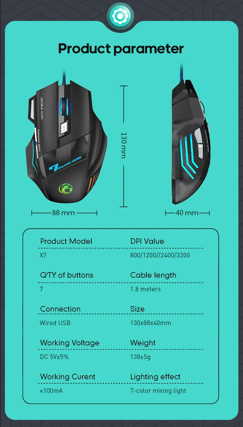 Premium Wired Gaming Mouse - Ergonomic 2400DPI with RGB Backlit