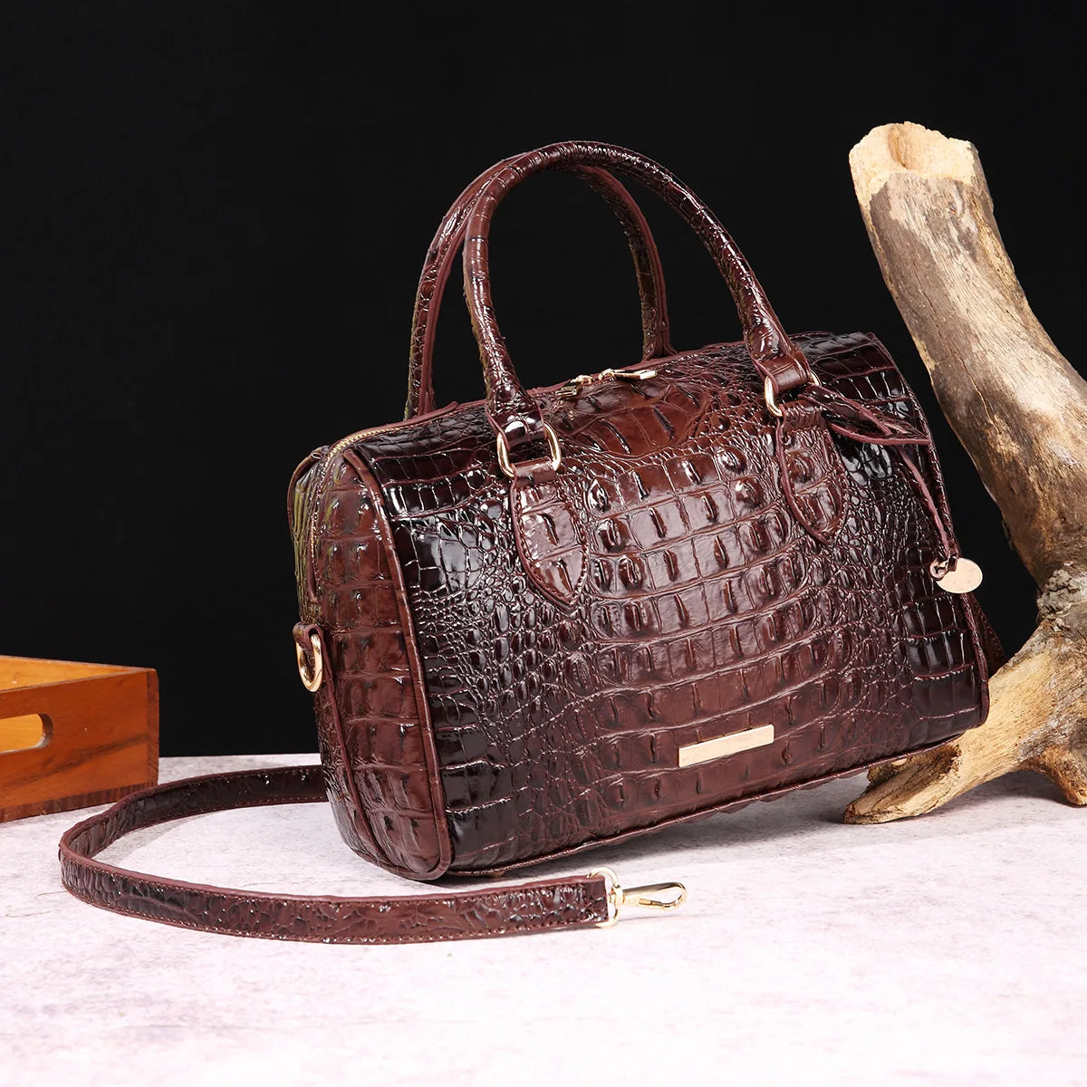 Elegant Crocodile Pattern Boston Bag