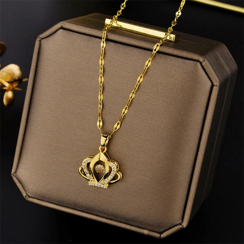 Elegant Zircon Crystal Stainless Steel Necklace