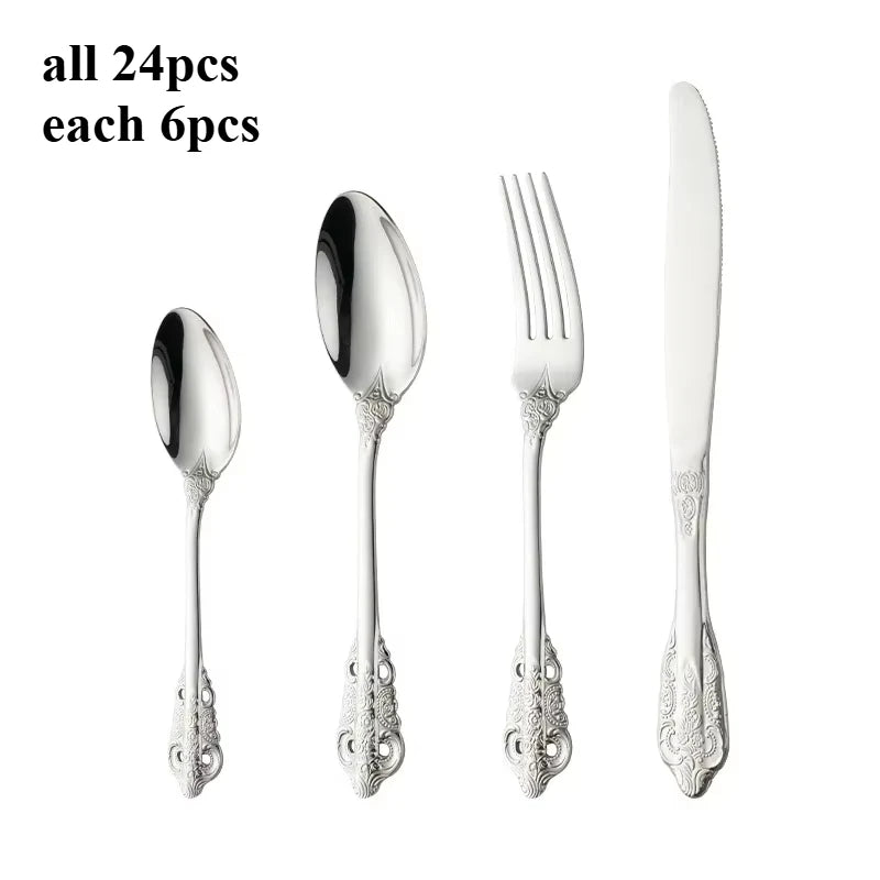 Elegant Vintage Gold Flatware Set - Stainless Steel Luxury