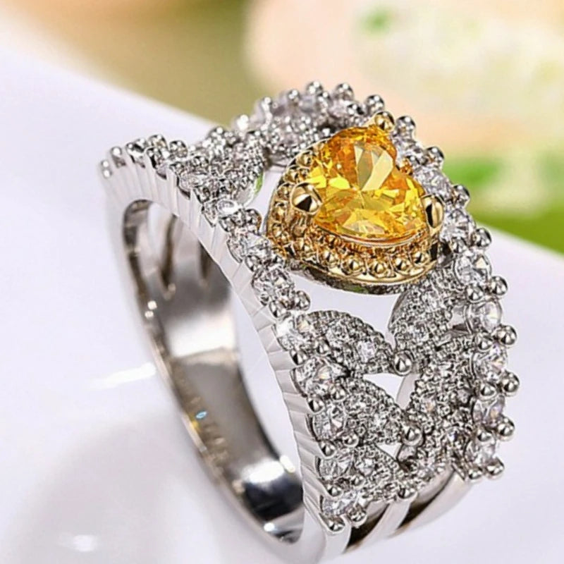 Elegant Yellow Cubic Zirconia Ring - Luxury Fashion Jewelry