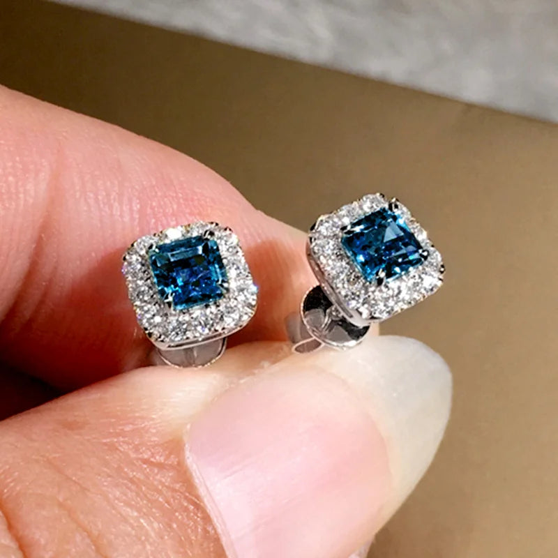 Luxury Green CZ Stud Earrings - Gold Elegant Bride Wedding Jewelry