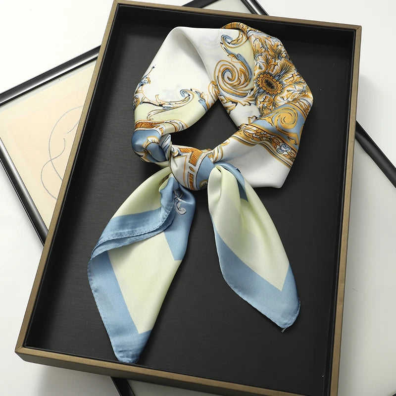 Luxury Silk Square Scarf - Elegant Hair Tie & Neck Band