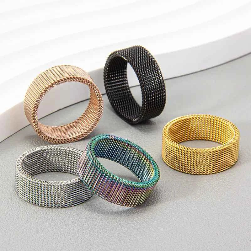 Luxury 8MM Grid Mesh Titanium Steel Ring - Modern Couple Band