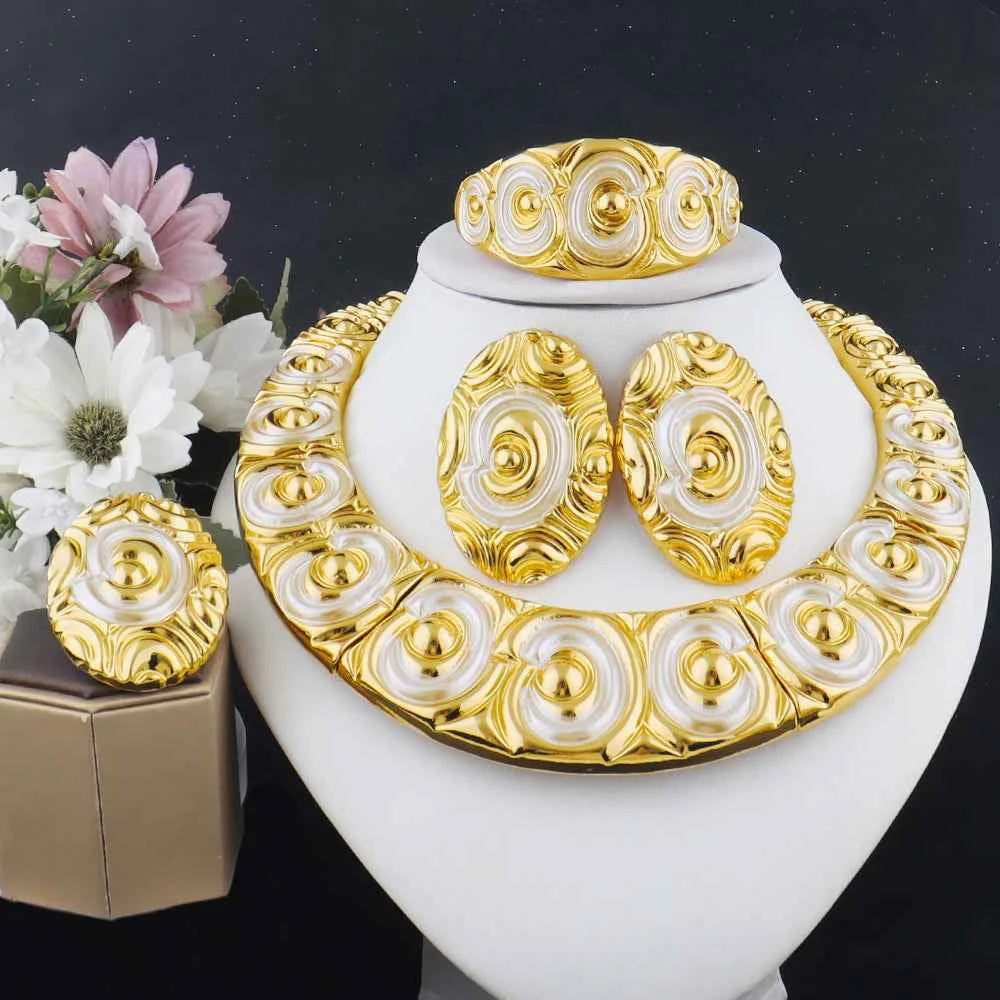 Elegant Dubai Noble Jewelry Set - Plated Heavy Necklace Earrings Bracelet Ring