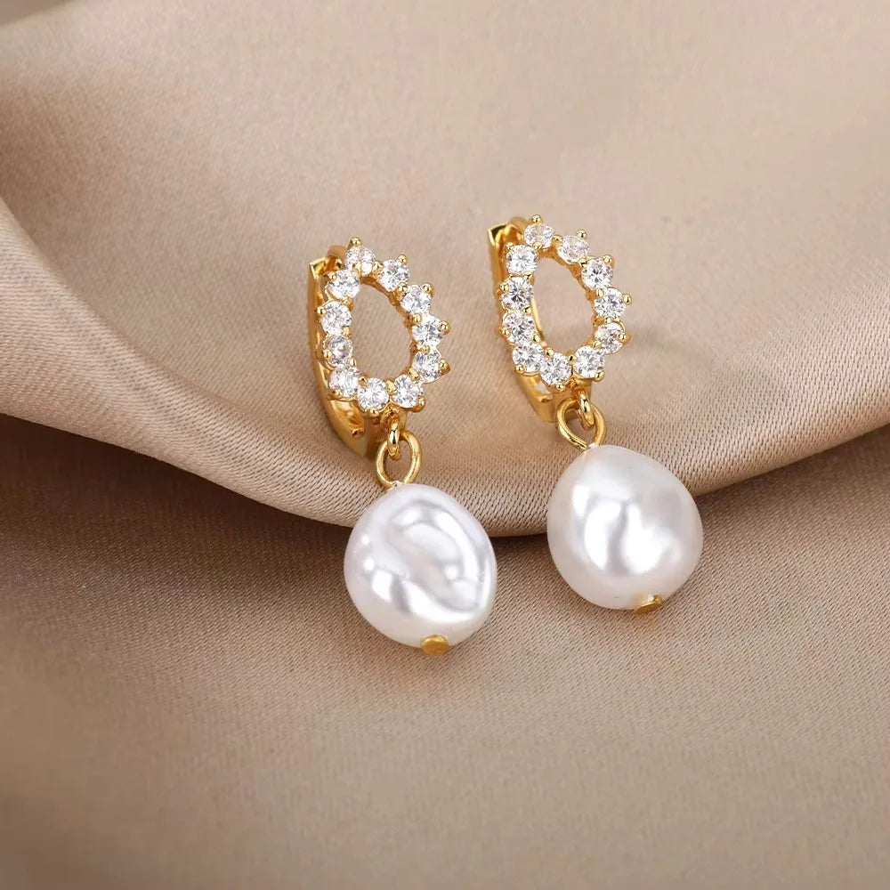 Luxury Butterfly Pearl Earrings - Gold Plated Zircon Jewelry