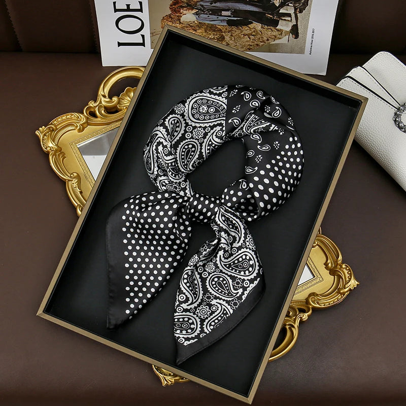 Luxury Silk Scarf - 70x70cm Square Shawl & Headband