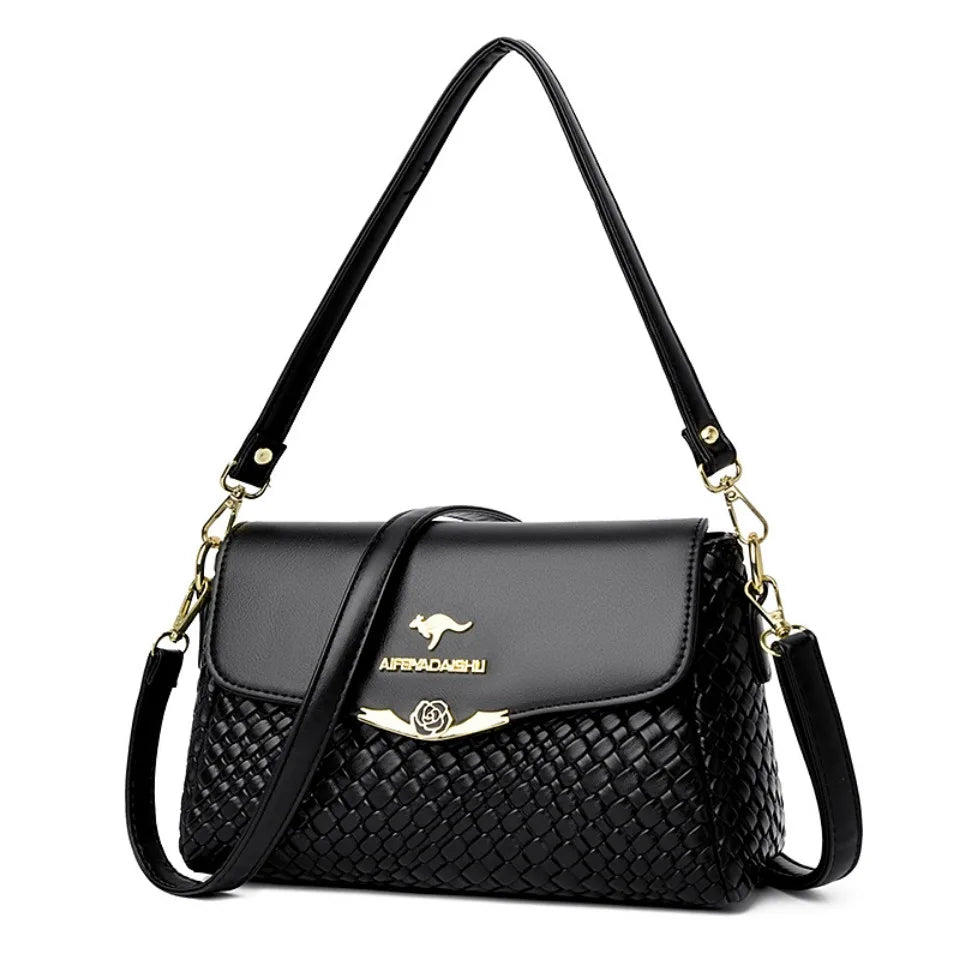 Designer Knitting Handbag - Elegant PU Leather