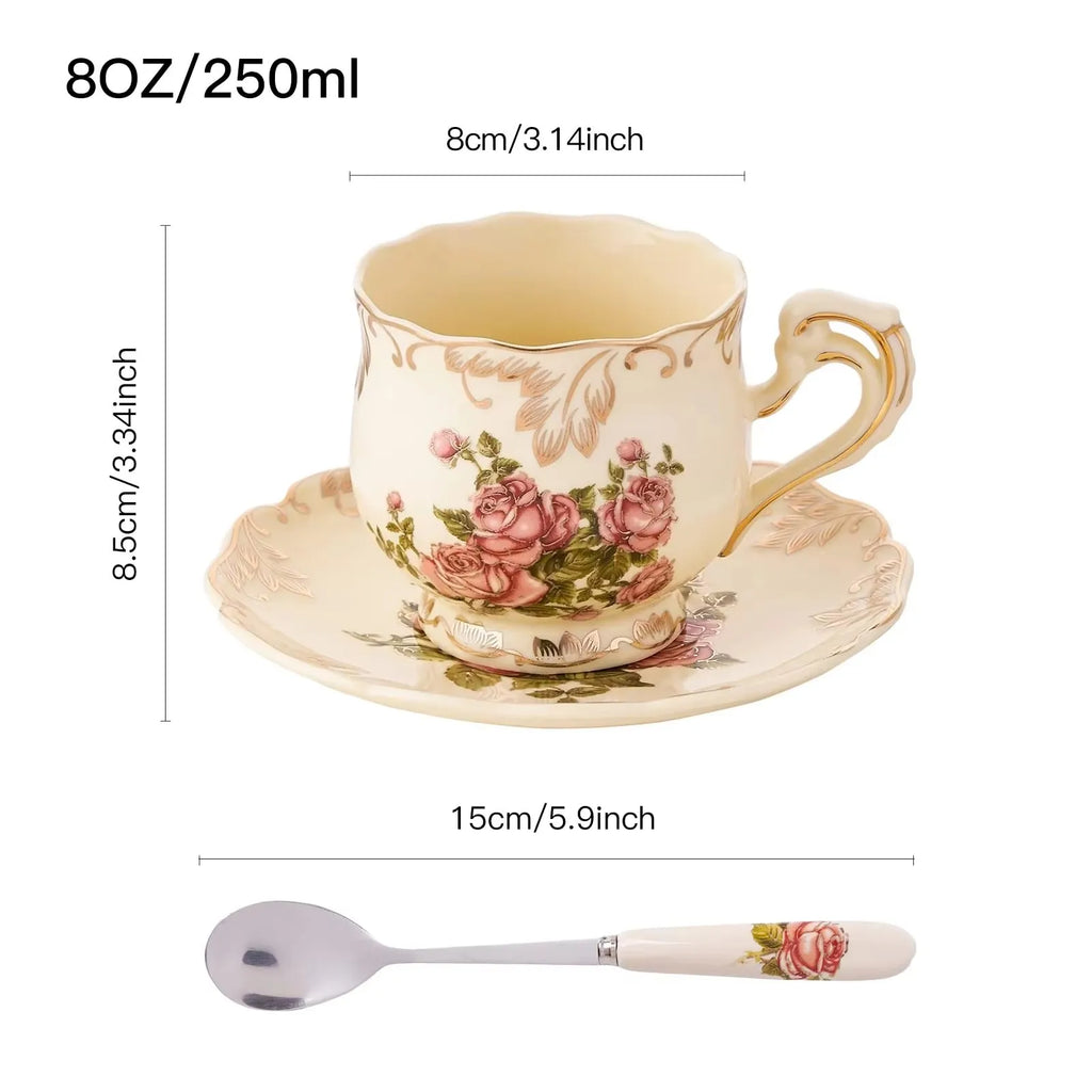 Elegant Flowering Ivory Ceramic Floral Tea Cup Set