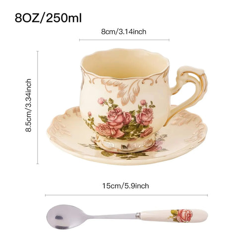 Elegant Flowering Ivory Ceramic Floral Tea Cup Set