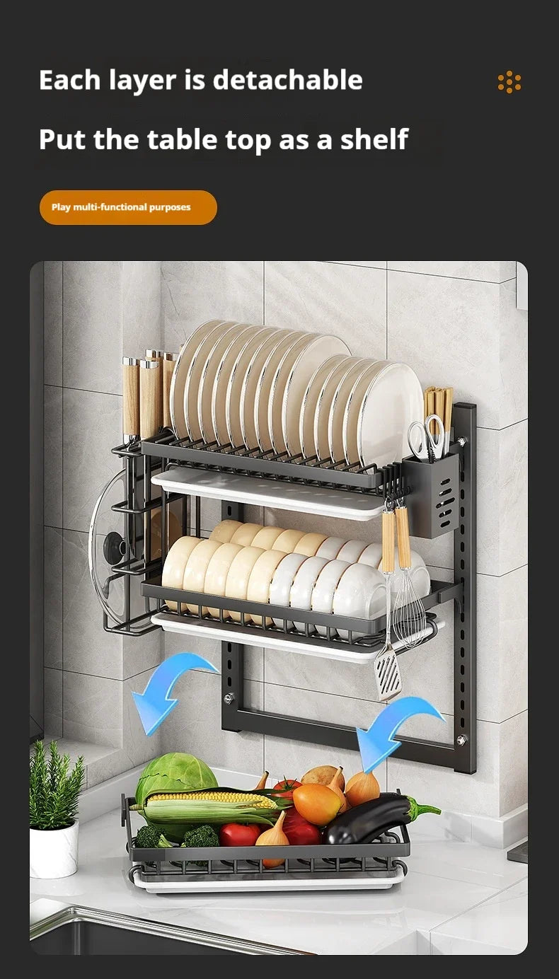 Premium Wall-Mounted Dish Rack - Space-Saving Kitchen Organizer