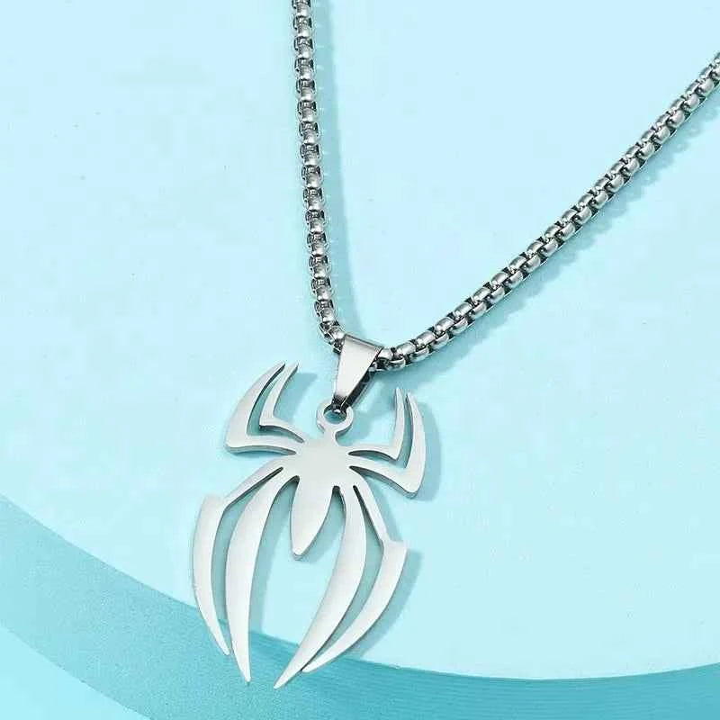 Spider Shape Cosplay Necklace Men Stainless Steel Pendant Chain Choker Jewelry Accessories Props Gift