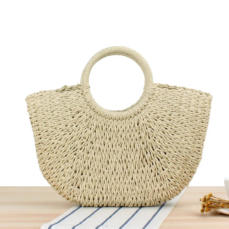 Elegant Women's Straw Tote - Handmade Beach Weaver