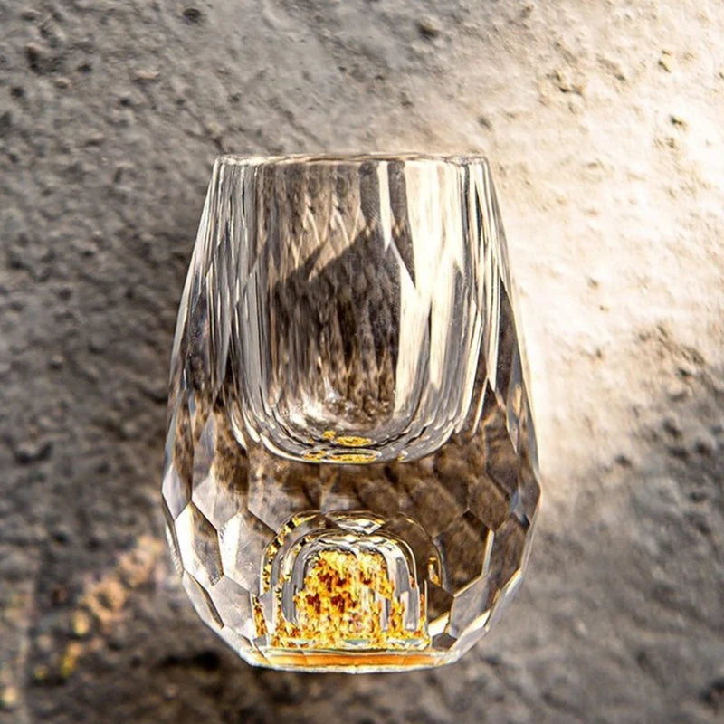 Elegant Crystal Vodka Glass - Double Bottom Gold Foil