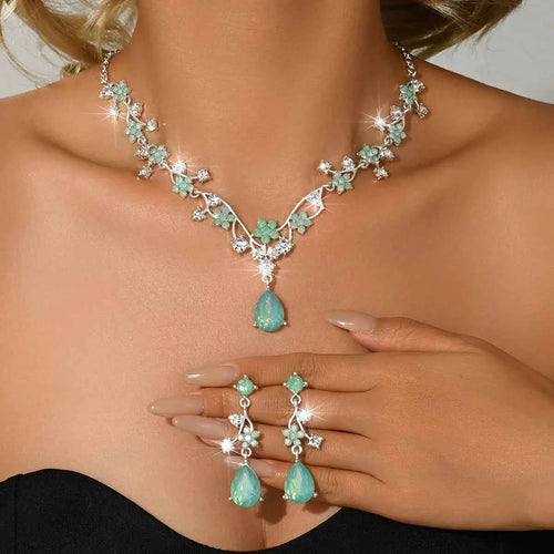 Elegant Floral Rhinestone Bridal Jewelry Set - Necklace & Earrings