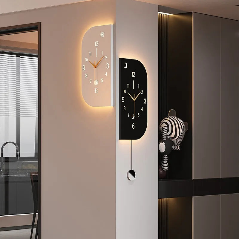 Double Sided Wall Clock - elegant white metal clock mounted on a wall