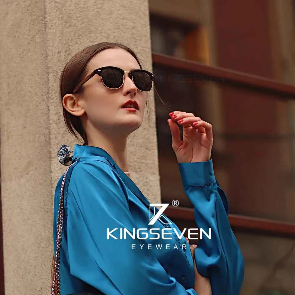 Premium Wooden Sunglasses - Polarized Semi-Rimless Retro Eyewear