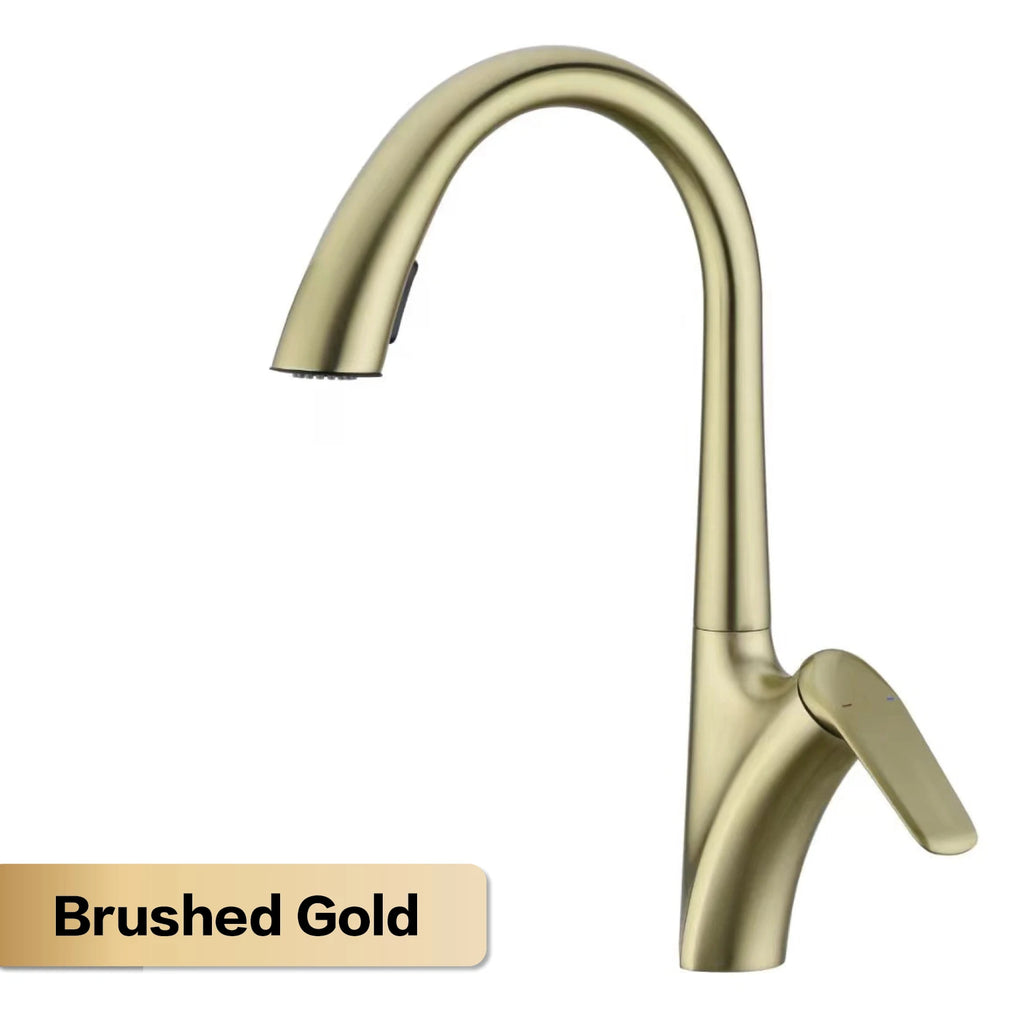 Premium Brushed Gold Kitchen Faucet - Pull-Out Spray