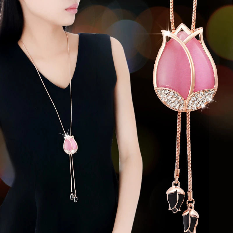 Luxury Waterdrop Crystal Necklace - Elegant Long Chain Pendant