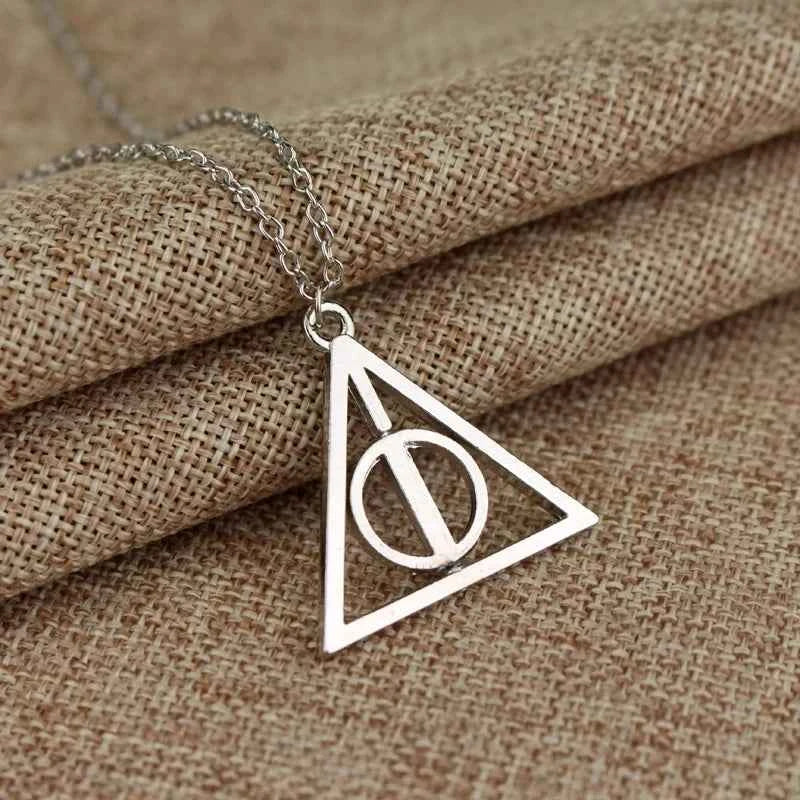 Elegant Deathly Hallows Triangle Rotatable Pendant Necklace