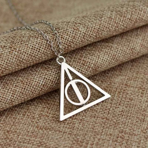 Elegant Deathly Hallows Triangle Rotatable Pendant Necklace