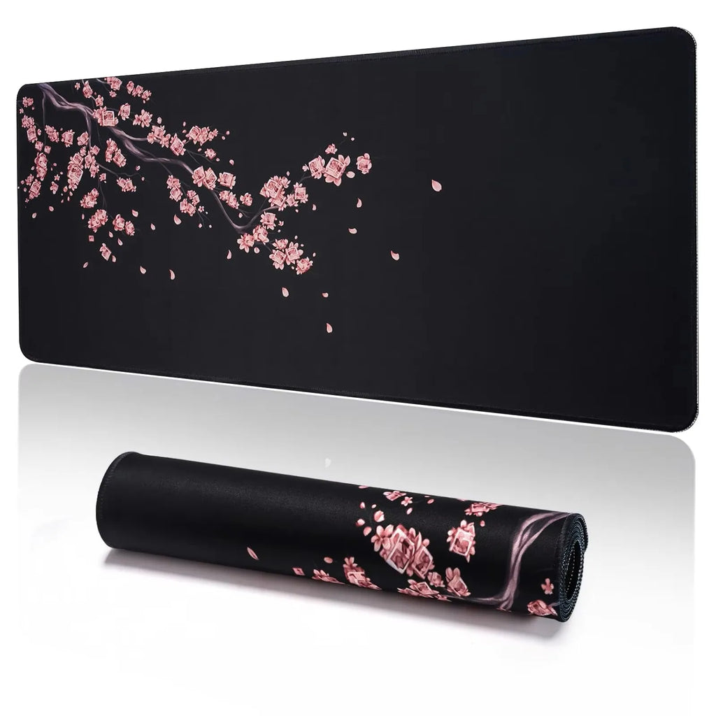 Gaming mouse pad - large black extended design with stitched edges and non-slip rubber base
