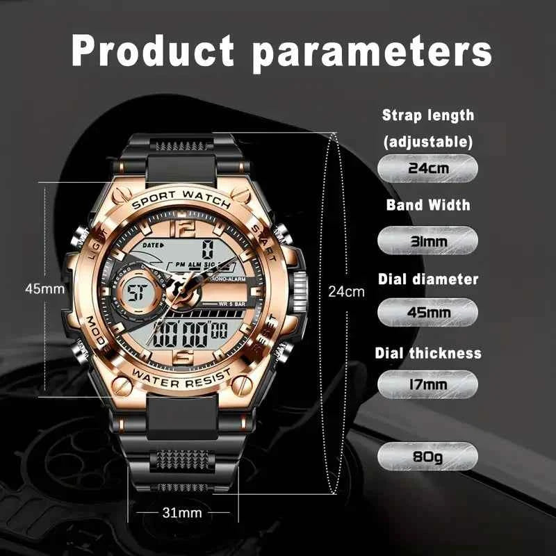 Digital Steel Military Wristwatch - LED Quartz Sports Clock