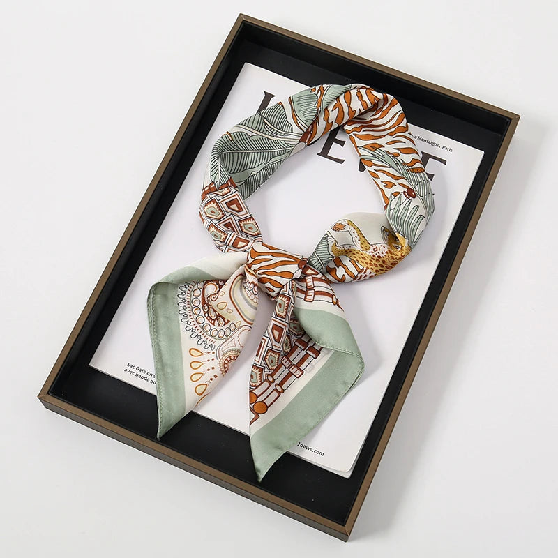 Luxury Silk Square Scarf - Elegant Satin Print Neck Wrap