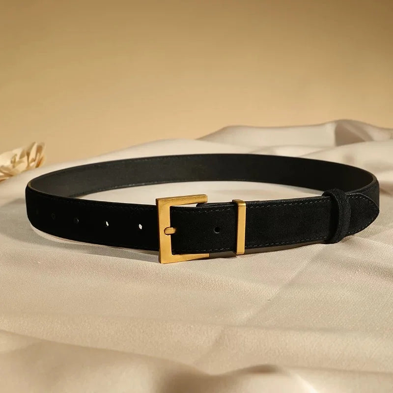 Luxury Cowhide Leather Belt - Adjustable Square Buckle
