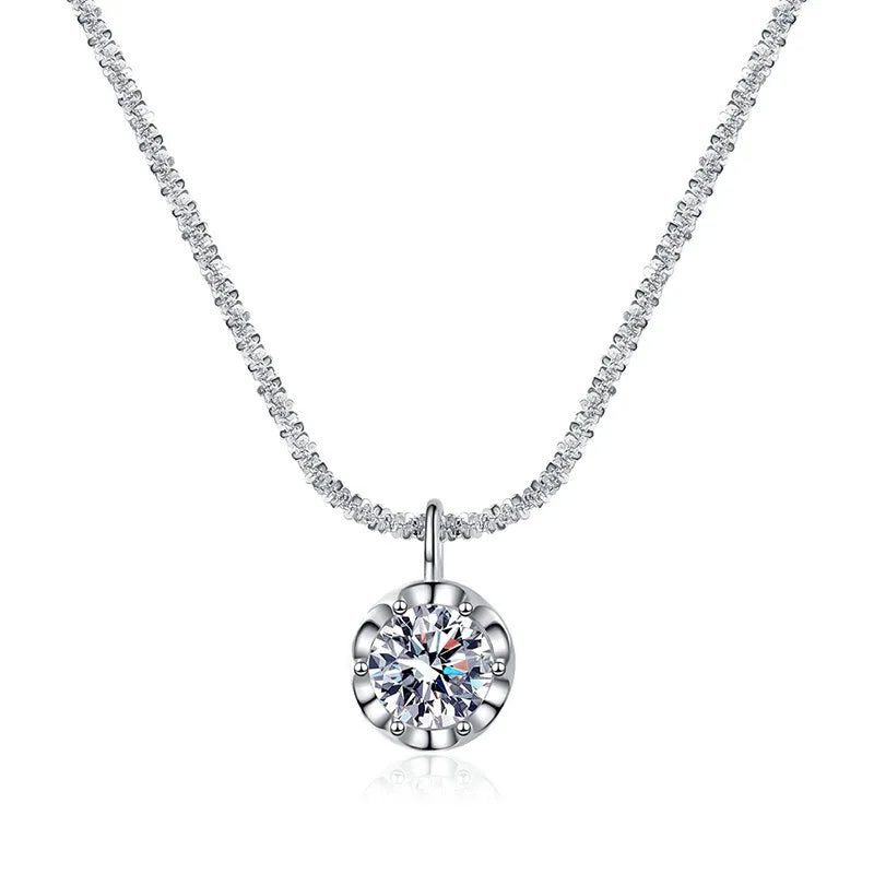 Luxury Silver Zircon Pendant Necklace - Elegant Italian Chain