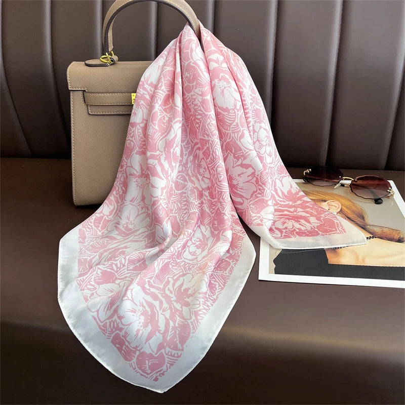 Luxury Silk Scarf - 70x70cm Square Shawl & Headband