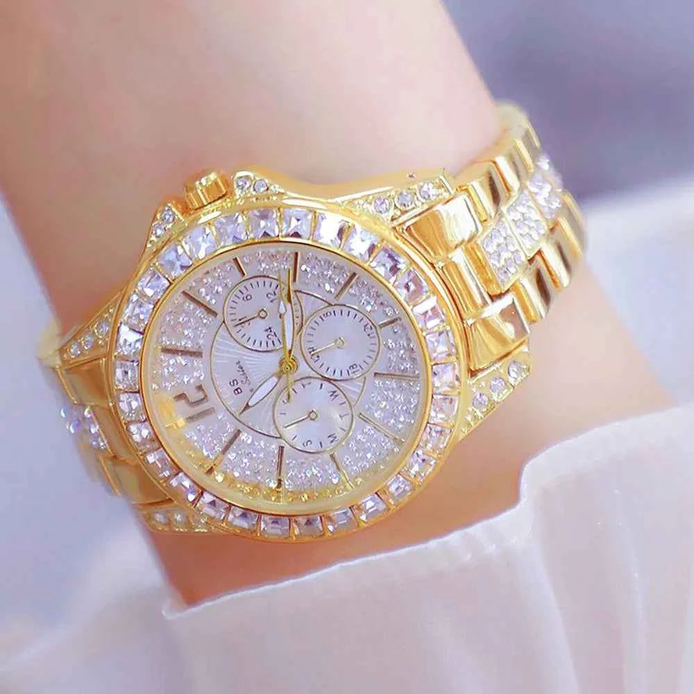 Elegant Women's Diamond Wrist Watch - Waterproof Silver Gold